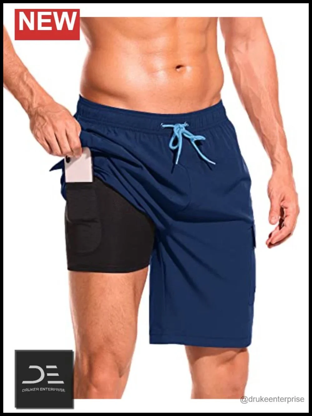 Men's Swim Trunks with Compression Liner Quick Dry 9 Inch Swimming Shorts with